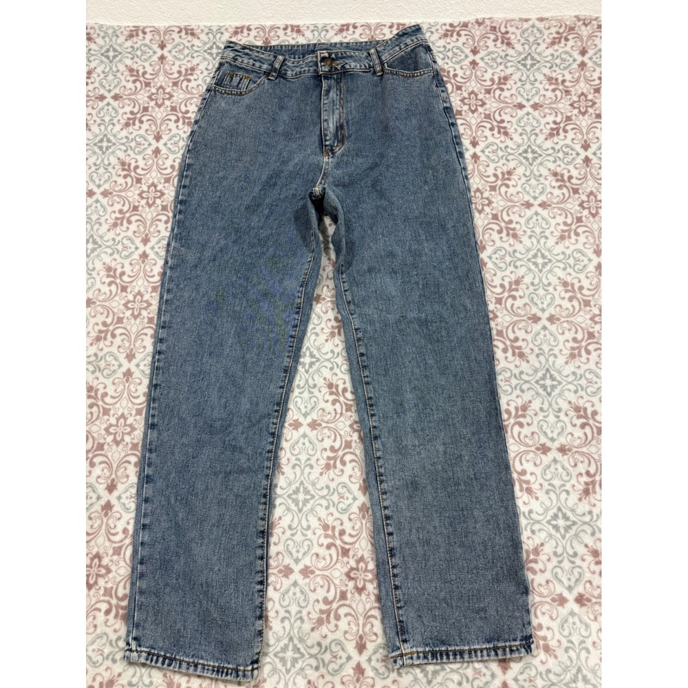 SHEIN Women Blue Medium Wash High Waisted Straight Leg Jeans Size Large